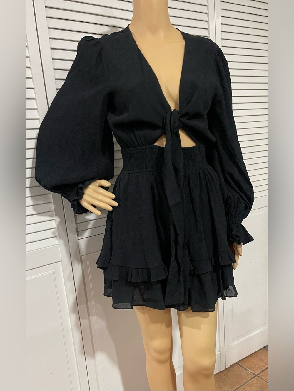 Virgins Saints & Angels Black Tie-Front Long Sleeve Mini Dress - Picture 2 of 5